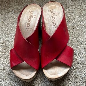 yokono Red Leather Wedge Slip Ons
